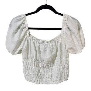 ELODIE White Puff Sleeve Crop Top w/ Elastic Waist Sz. S | Peasant, Princess
